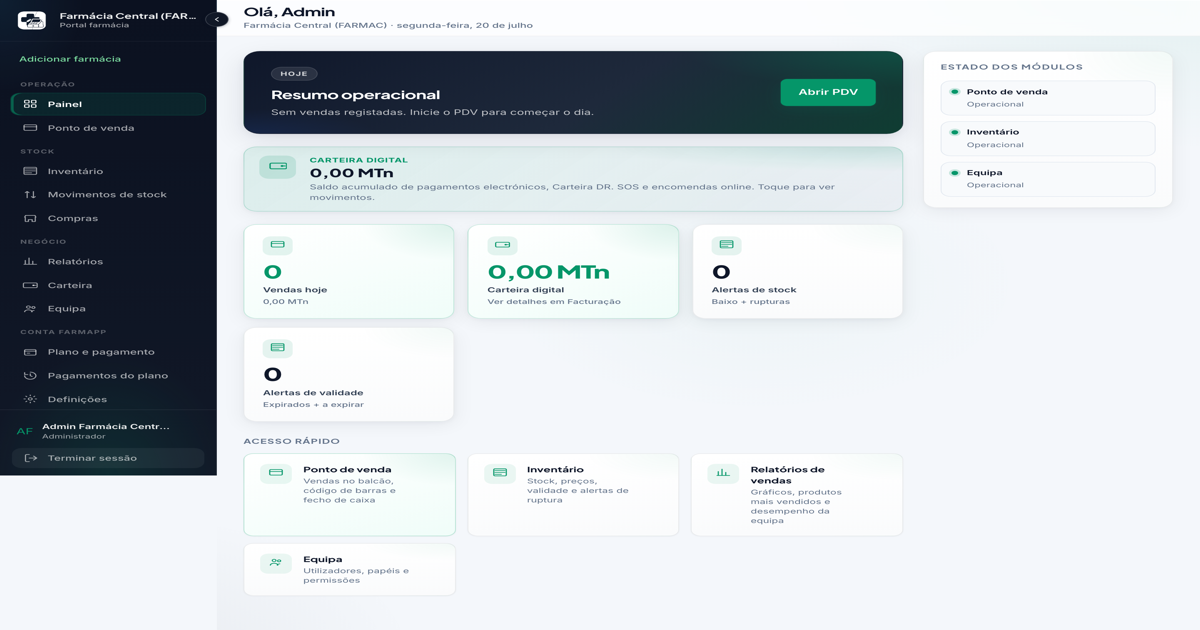 Mozambique FarmApp: 30-day pharmacy POS trial with no card
